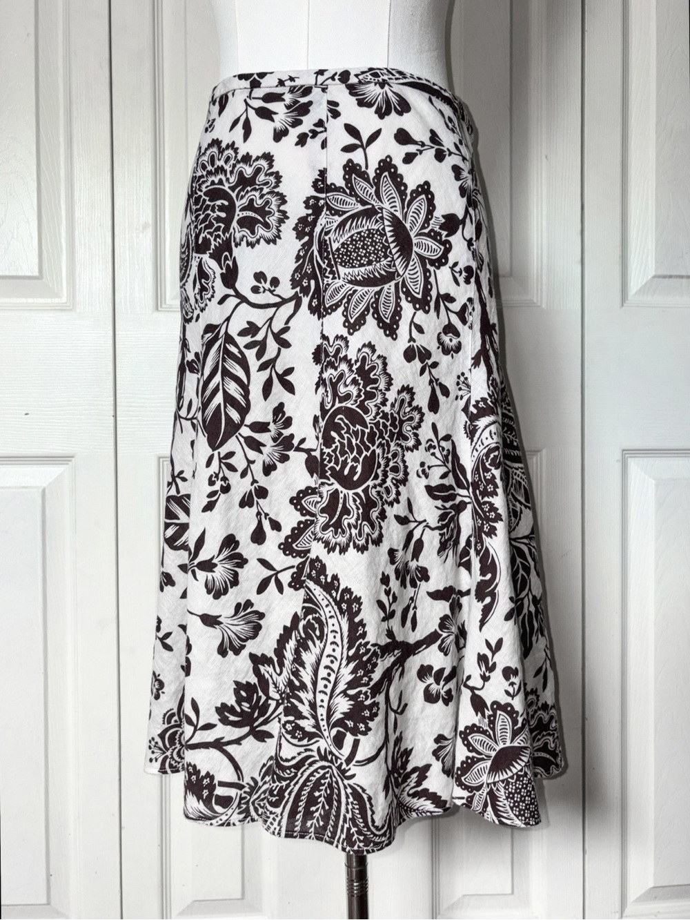 Vintage American Living Linen Midi Skirt Size 12 | Floral Botanical Boho Resort